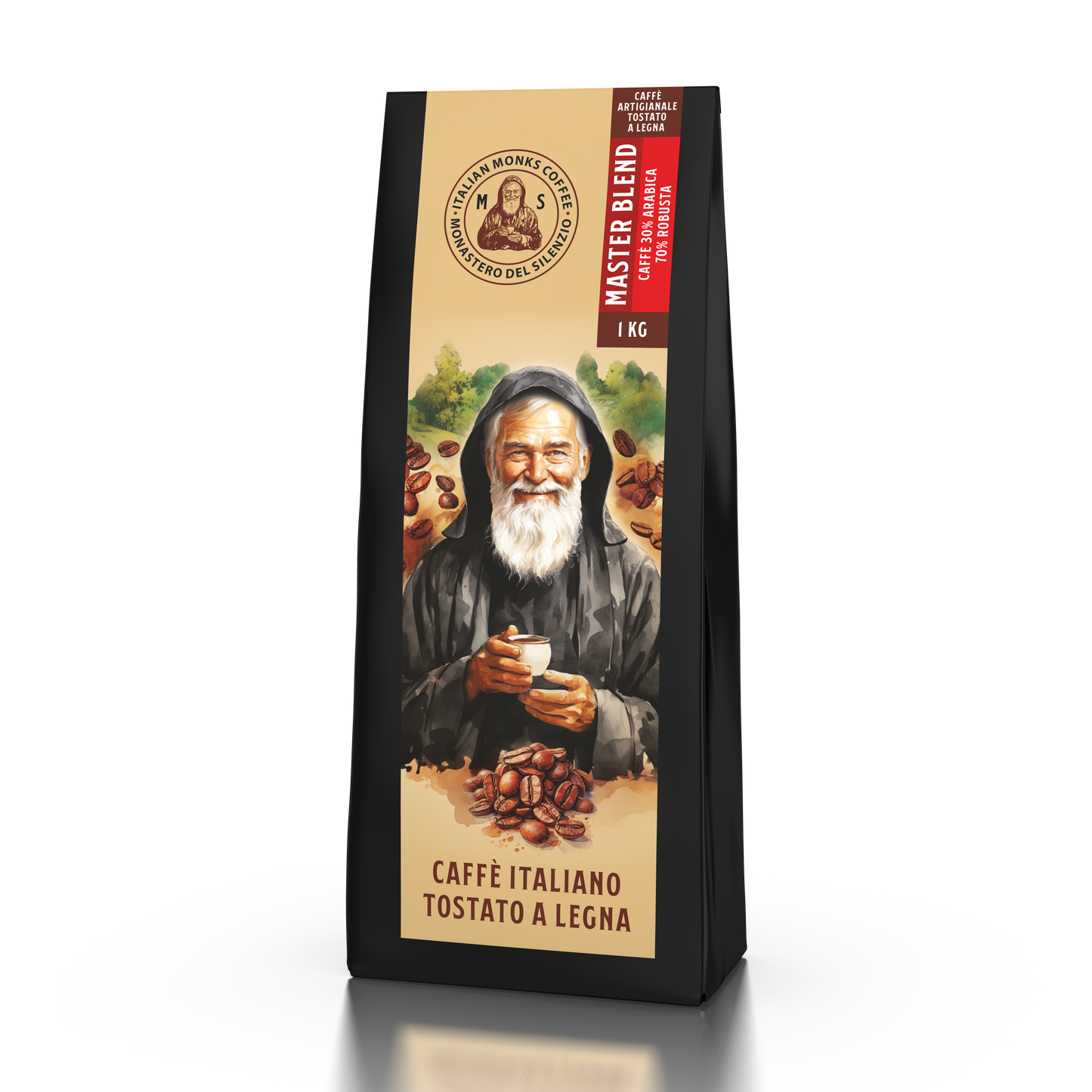 Caffè Miscela Master del Monastero del Silenzio tostato a legna nelle montagne del Mugello, Firenze