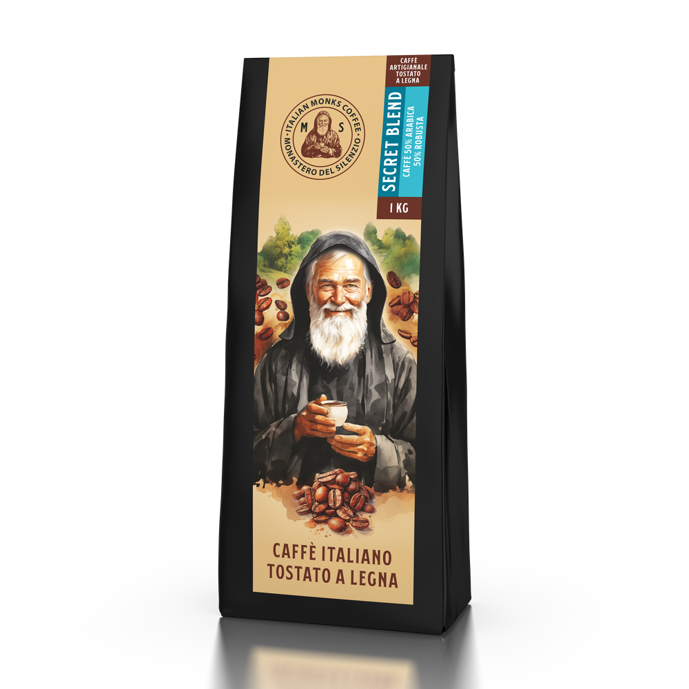 Caffè Miscela Segreta tostato a legna nel Monastero del Silenzio, un equilibrio di Arabica e Robusta